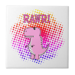 Azulejo Dinosaurio T-Rex, Personalizado Rosa Cuto Y Enojad