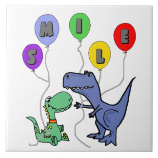 Azulejo Dinosaurios T-rex divertidos sostienen globos sonr