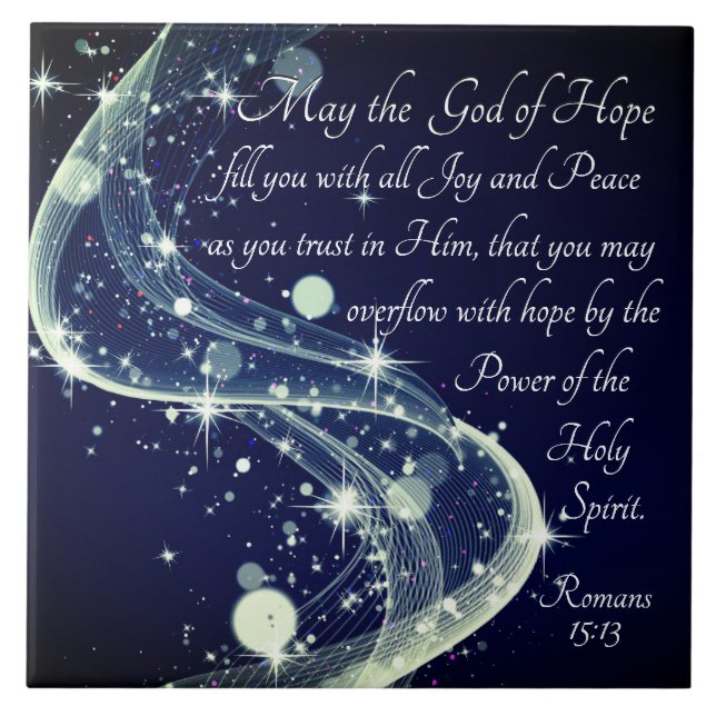 Azulejo Dios de esperanza, romanos 15:13 Verso de la Bibli (Frente)