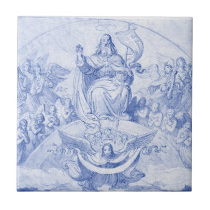 Azulejo Dios en el cielo vintage Religioso Cristiano Azul