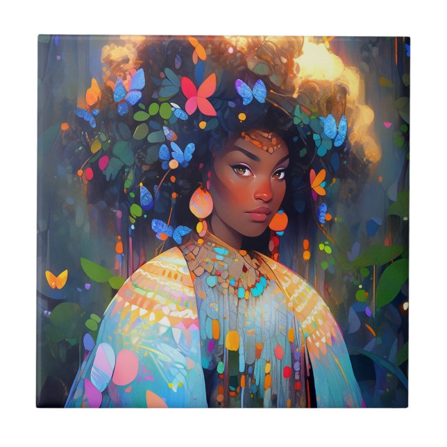 Azulejo Diosa de la naturaleza Arte de fantasía afroameric (Frente)