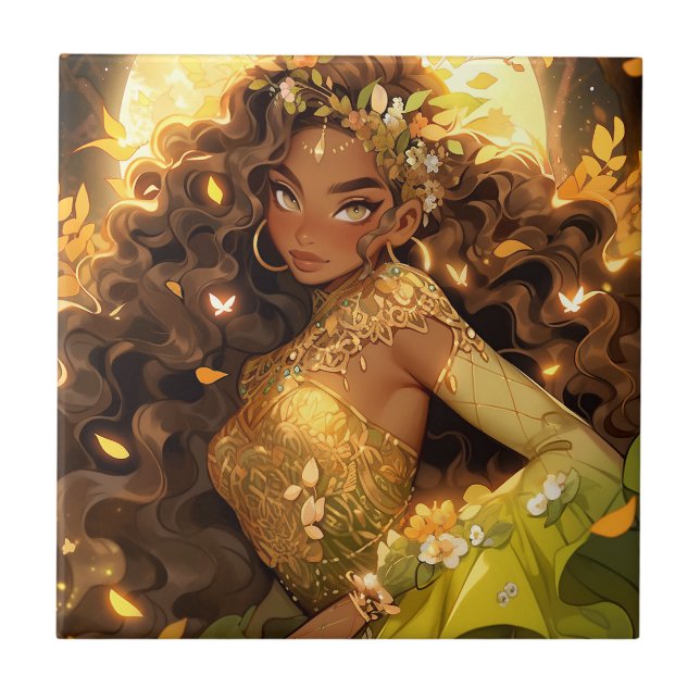 Azulejo Diosa de la naturaleza Arte de fantasía afroameric (Frente)