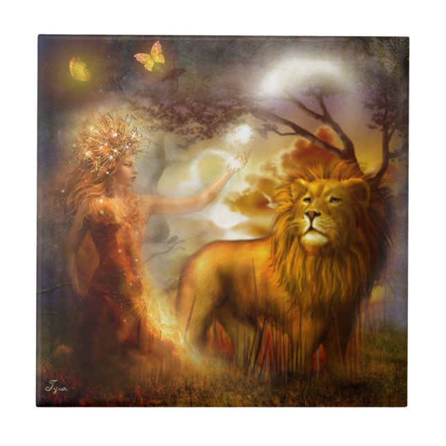 Azulejo Diosa de la noche y león (Frente)