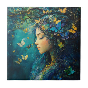 Azulejo Diosa del Bosque Encantado con Mariposas (1)