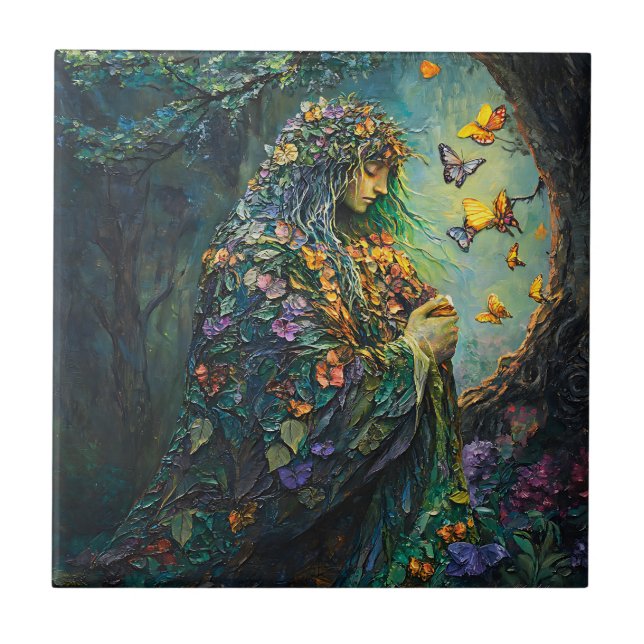 Azulejo Diosa del Bosque Encantado con Mariposas (3) (Frente)
