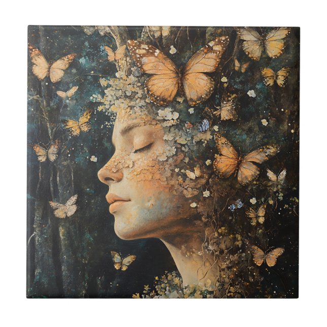 Azulejo Diosa del Bosque Encantado con Mariposas (4) (Frente)
