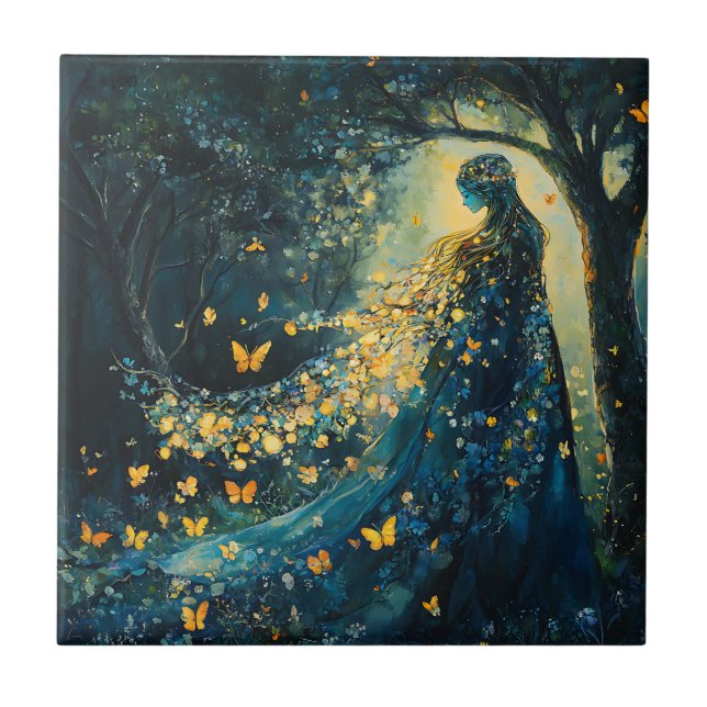 Azulejo Diosa del Bosque Encantado con Mariposas (8) (Frente)