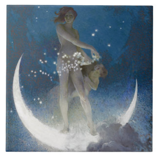 Azulejo Diosa Luna en la Noche Espolvoreando Estrellas