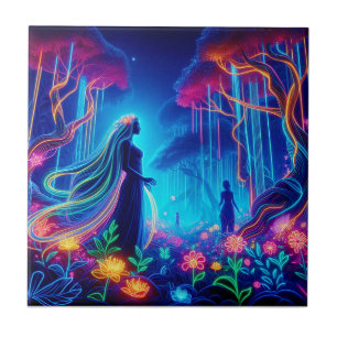 Azulejo Diosa Neon Forest Of Light Fantasy arte de cuento 