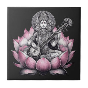Azulejo Diosa Saraswati en Lotus