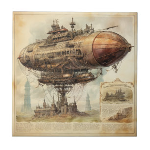 Azulejo Dirigible de ciencia ficción victoriana sobre una 