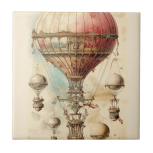 Azulejo Dirigible de fantasía victoriana - Rosa, beige y s