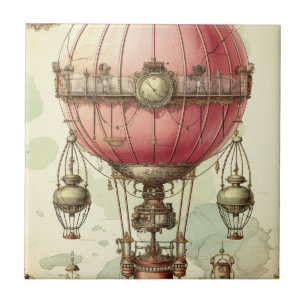 Azulejo Dirigible Globo Aerostático Rosa Antiguo Victorian