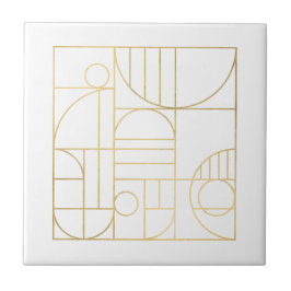 Azulejo Diseñador Geométrico Moderno Art Deco Faux Gold/Wh