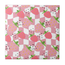 Diseño a cuadros de fresas de cocina rosa Guay
