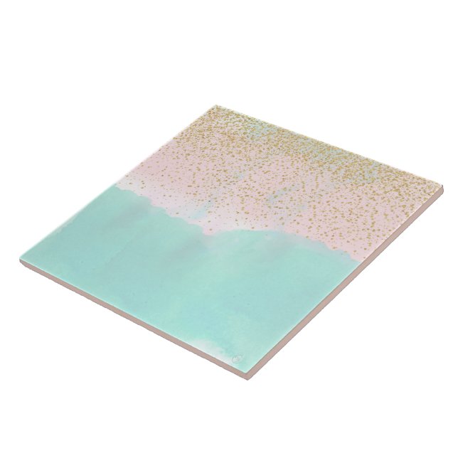 Azulejo Diseño abstracto de acuarela y de confeti dorado