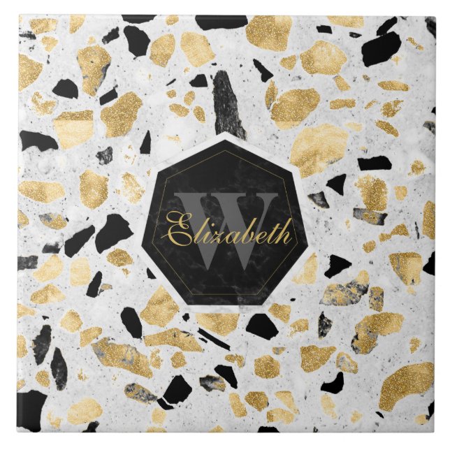 Azulejo Diseño abstracto de mármol dorado clásico (Frente)