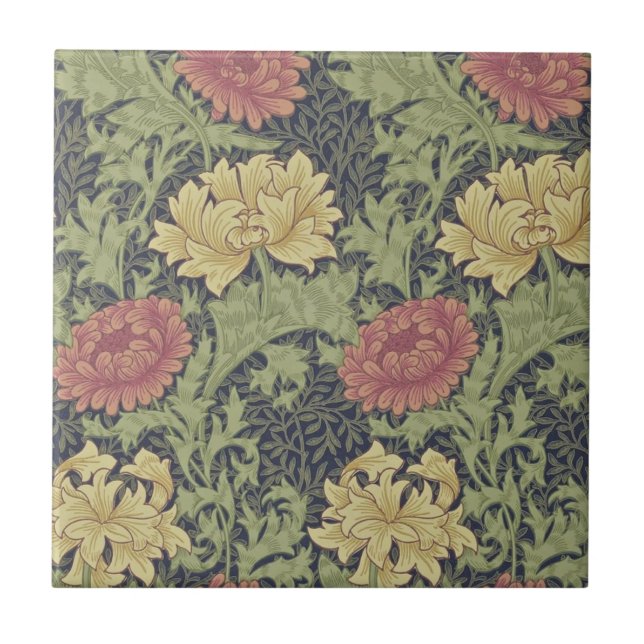 Azulejo Diseño Antiguo Wm Morris Chrysanthemum Repro Tile (Frente)