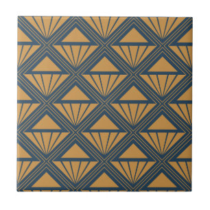 Azulejo Diseño Art Déco dorado y azul oscuro con rombos