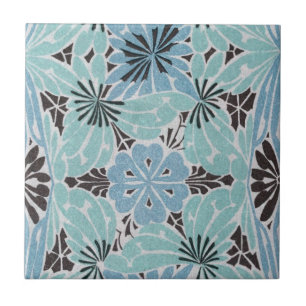Azulejo diseño art nouveau floral azul