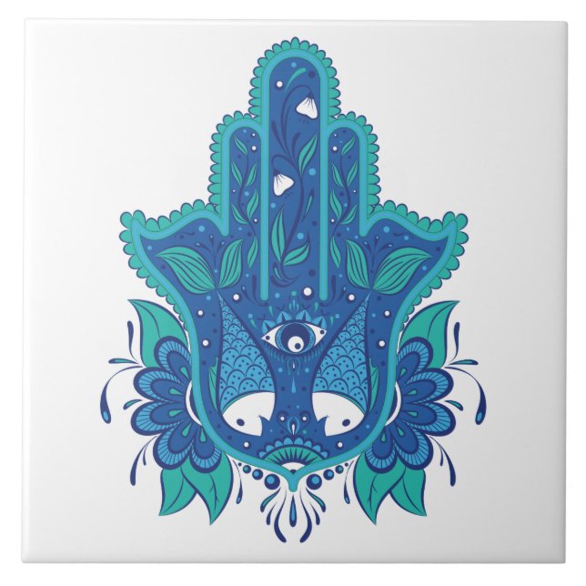 Azulejo Diseño azul de Hamsa (Frente)