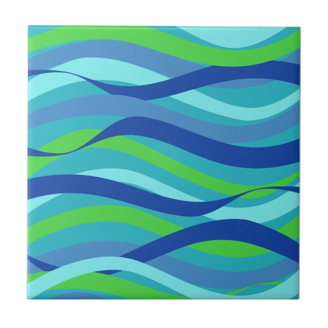 Azulejo Diseño azul y verde de la ola oceánica (Frente)