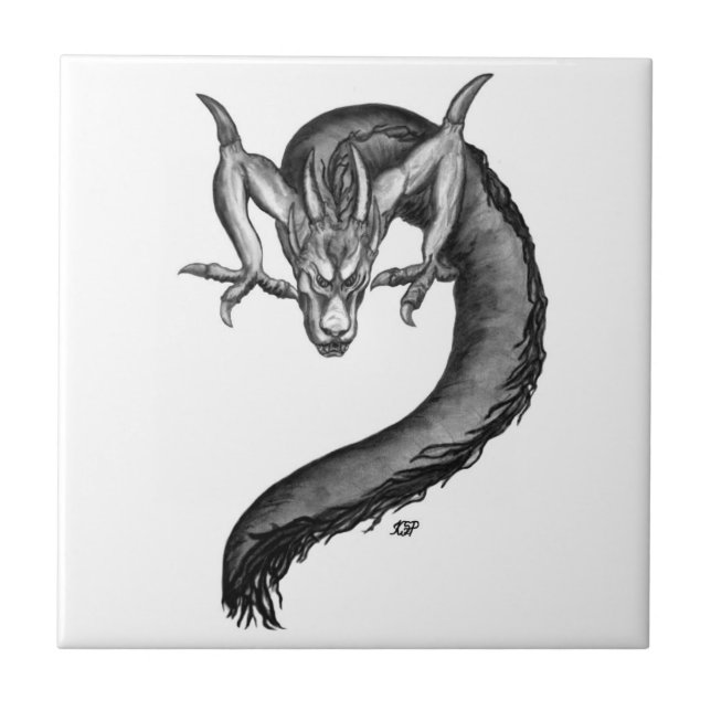 Azulejo Diseño blanco y negro de Dragon (Frente)