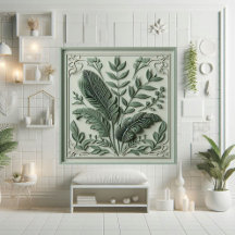 Diseño botánico de hoja verde salvia Art Deco vint