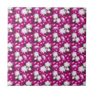 Azulejo Diseño botánico de patrón floral blanco elegante