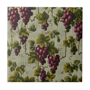 Azulejo Diseño botánico de uvas antiguas de 1900
