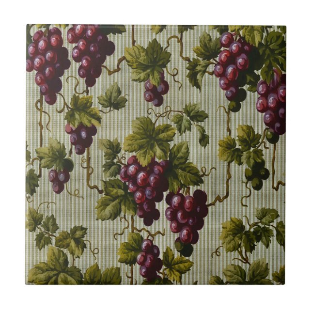 Azulejo Diseño botánico de uvas antiguas de 1900 (Frente)