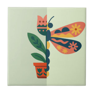 Azulejo Diseño caprichoso de libélula floral
