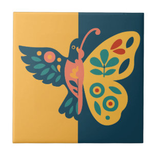 Azulejo Diseño caprichoso de mariposa y colibrí