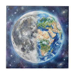 Azulejo Diseño Celestial de Galaxia de Acuarela de Tierra 