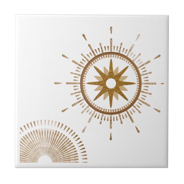 Azulejo Diseño Celestial Moderno de Oro y Starburst Blanco (Frente)