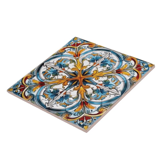 Azulejo Diseño colorido de mosaico floral (Lado)