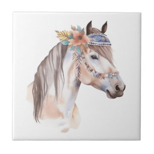 Azulejo Diseño cutáneo boho acuarela hippie caballo