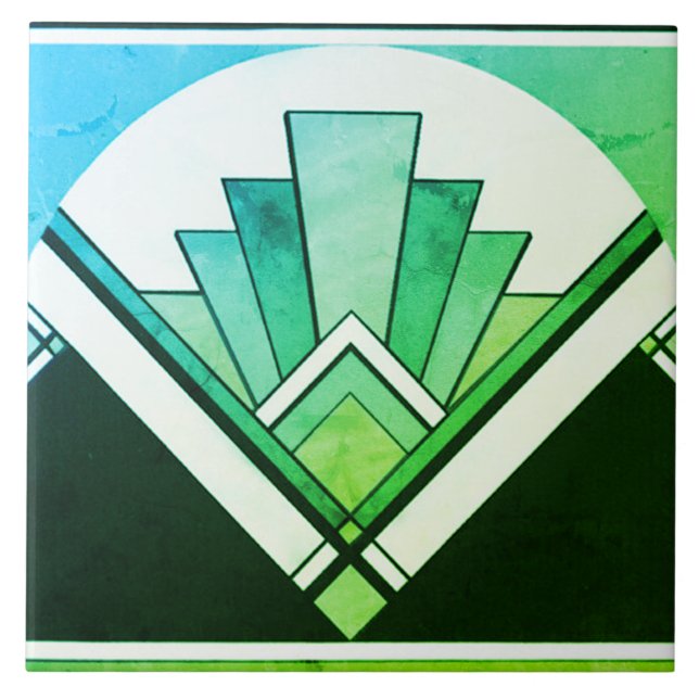 Azulejo - Diseño de abanico Art Deco Sangria G/B (Frente)