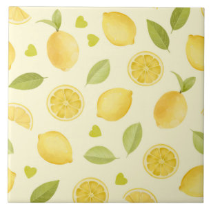Azulejo Diseño de acuarela de limones amarillos