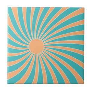 Azulejo Diseño de arrebatos de sol de estilo retro color t