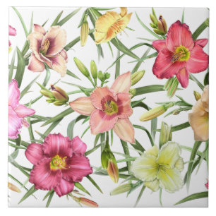 Azulejo Diseño de Arte Floral Botánico de Hemerocallis por