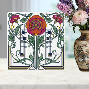Azulejo Diseño de Arte Floral de Rosa Modernista Geométric