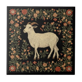 Azulejo Diseño de arte folclórico y de cabra encantado