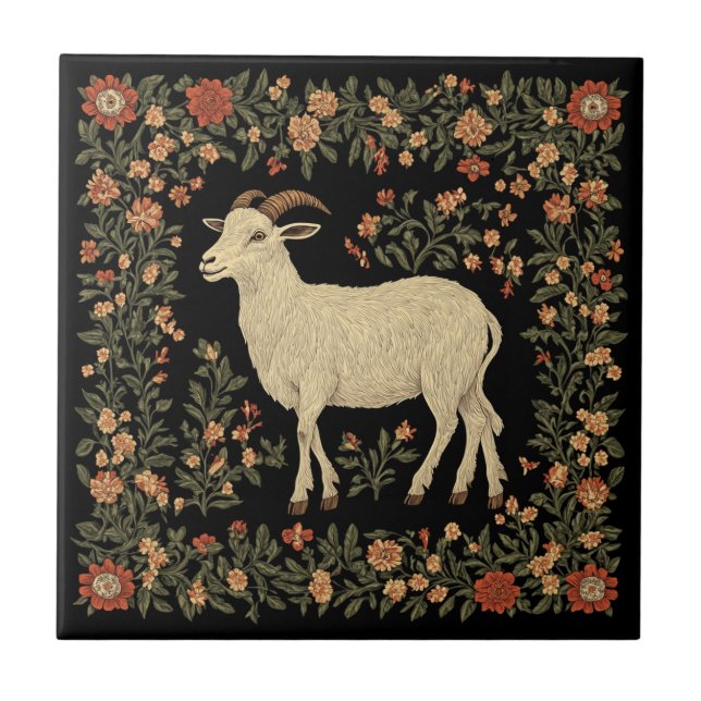 Azulejo Diseño de arte folclórico y de cabra encantado (Frente)