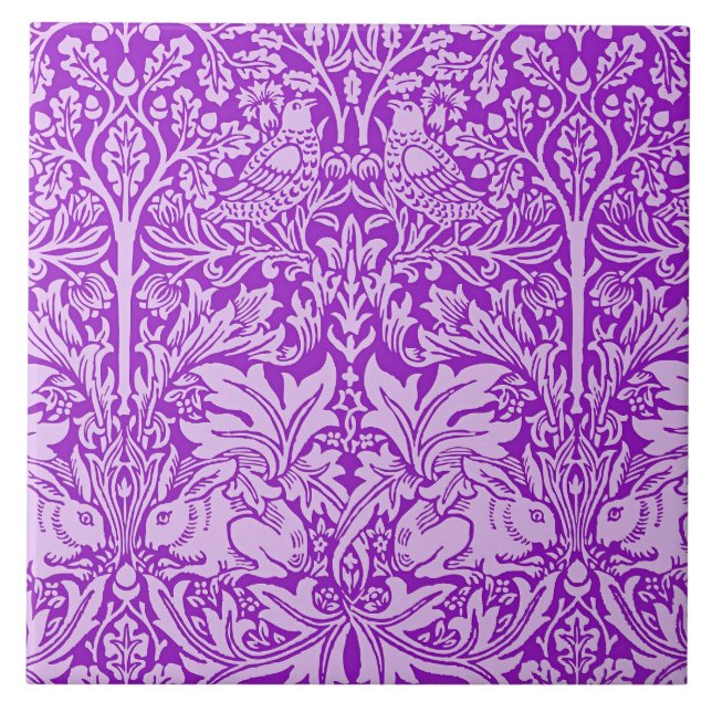 Azulejo Diseño de aves y conejos, lavanda colorida, (Frente)