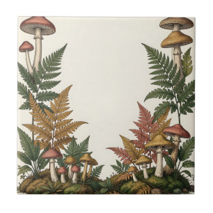 Azulejo Diseño de borde botánico de helecho de hongo de bo