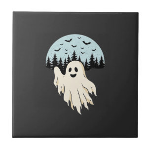 Azulejo Diseño de bosque de luna de fantasma de Halloween_