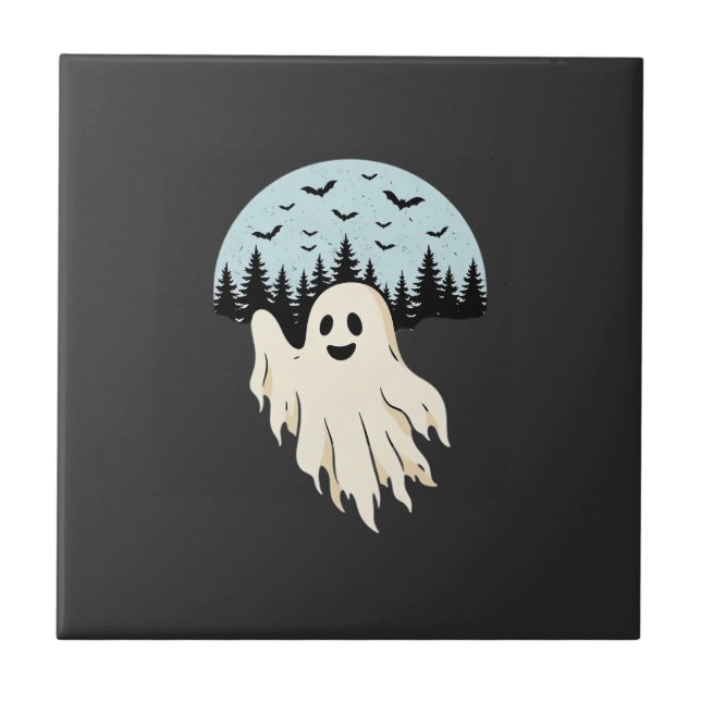 Azulejo Diseño de bosque de luna de fantasma de Halloween_ (Frente)