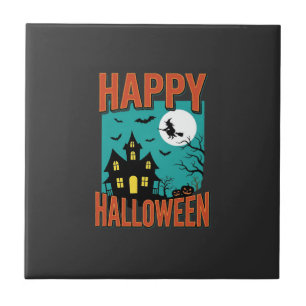 Azulejo Diseño de Bruja de Casa Embrujada Feliz Halloween