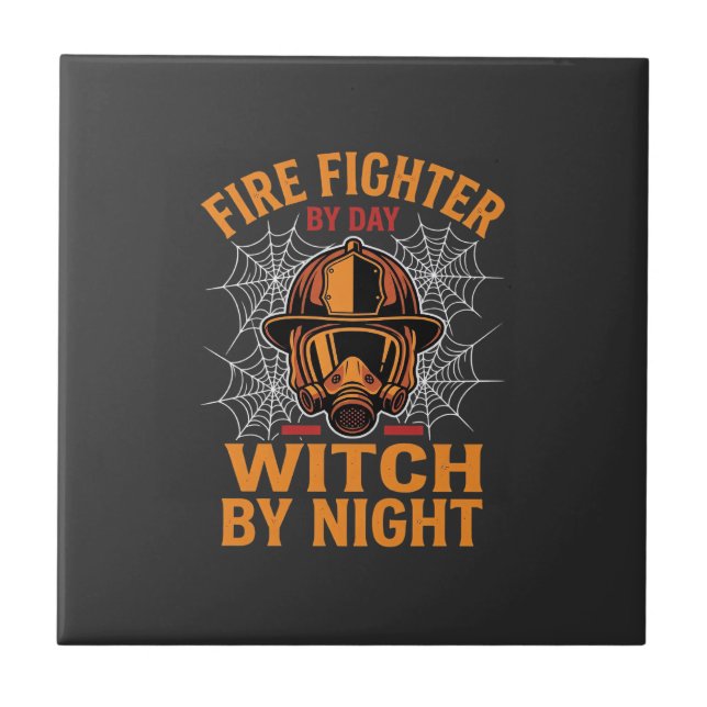 Azulejo Diseño de bruja de Halloween para bomberos (Frente)